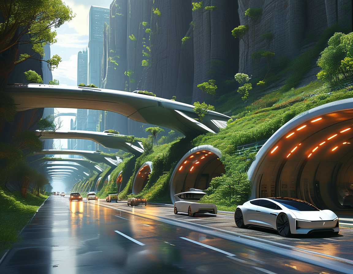 An artist's rendition of a bustling Martian colony with SpaceX rockets in the sky, symbolizing Elon Musk's ambitions for space travel and colonization of Mars.