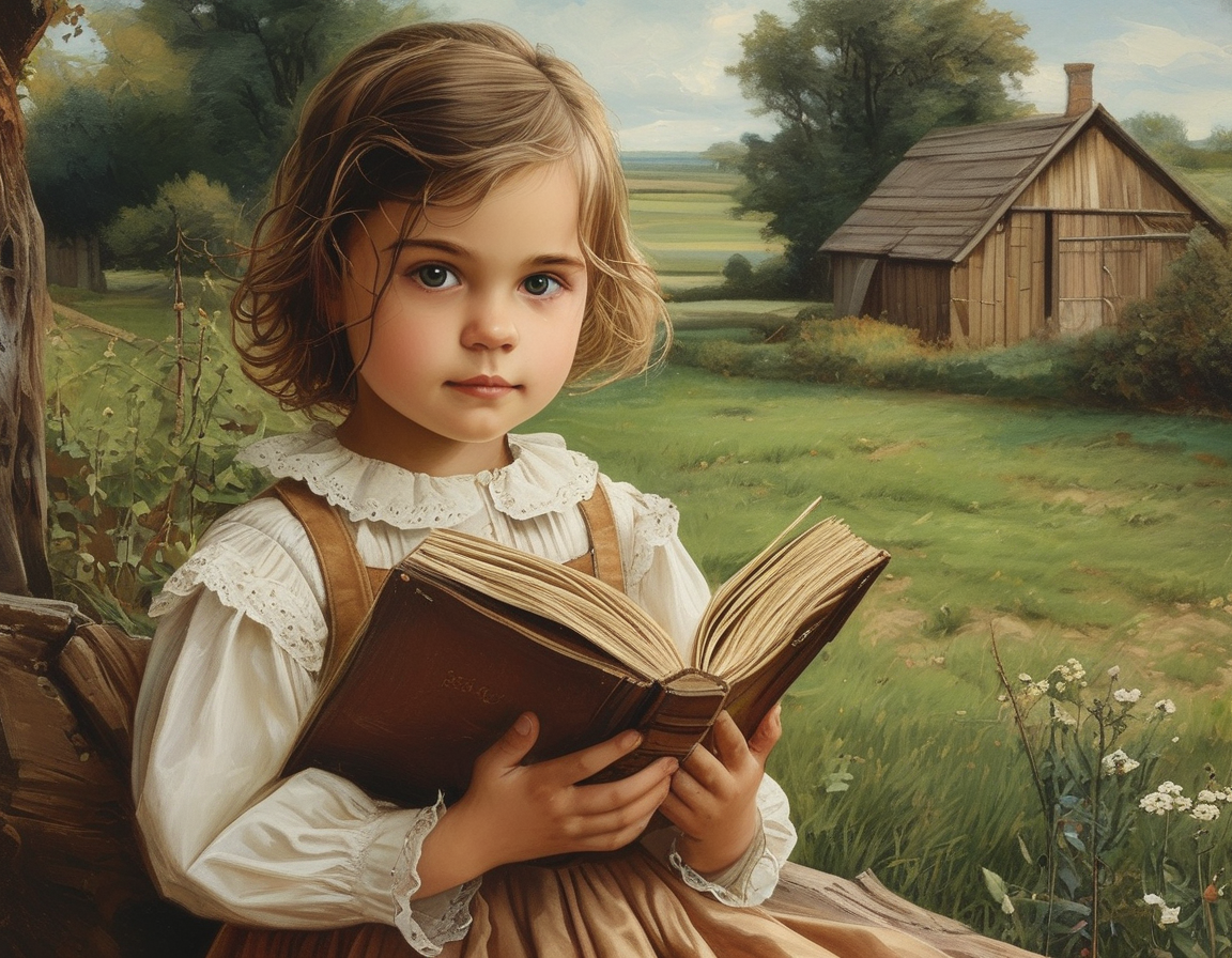 An artistic representation of the girl in the painting, holding an object in a way that prompts viewers to compare it with current devices, creating a dialogue between eras.